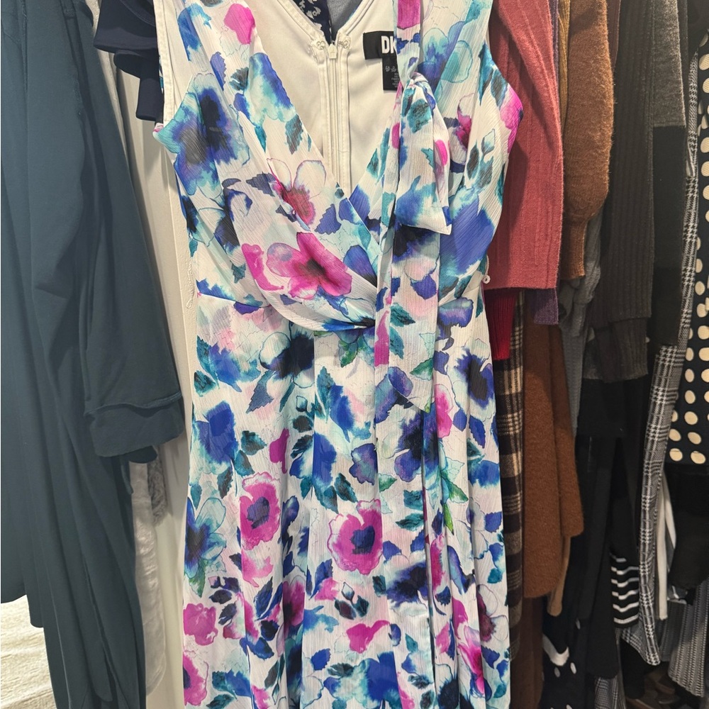 DKNY Women's Midi Dress - Blue and Pink Floral